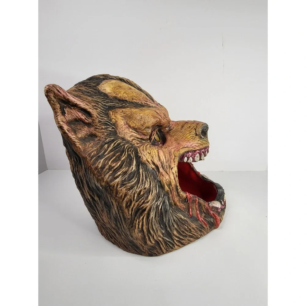 Werewolf Head Candy Bowl Halloween Horror Prop Resin Monster Decor Brown Red